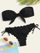 Load image into Gallery viewer, Beach Bikini Woman Lace Up Tie Strapless Leopard Swimsuit Women's Halter Bikini V Cut Bottom Lace Up Two Piece Swimsuits Female Push Up Ruffled Bow Bathing Suit Thong Swimwear