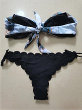 Load image into Gallery viewer, Beach Bikini Woman Lace Up Tie Strapless Leopard Swimsuit Women's Halter Bikini V Cut Bottom Lace Up Two Piece Swimsuits Female Push Up Ruffled Bow Bathing Suit Thong Swimwear