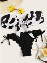 Load image into Gallery viewer, Beach Bikini Woman Lace Up Tie Strapless Leopard Swimsuit Women's Halter Bikini V Cut Bottom Lace Up Two Piece Swimsuits Female Push Up Ruffled Bow Bathing Suit Thong Swimwear