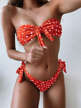 Load image into Gallery viewer, Beach Bikini Woman Lace Up Tie Strapless Leopard Swimsuit Women's Halter Bikini V Cut Bottom Lace Up Two Piece Swimsuits Female Push Up Ruffled Bow Bathing Suit Thong Swimwear