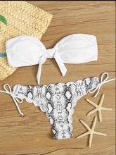 Load image into Gallery viewer, Beach Bikini Woman Lace Up Tie Strapless Leopard Swimsuit Women's Halter Bikini V Cut Bottom Lace Up Two Piece Swimsuits Female Push Up Ruffled Bow Bathing Suit Thong Swimwear