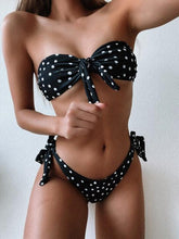 Load image into Gallery viewer, Beach Bikini Woman Lace Up Tie Strapless Leopard Swimsuit Women's Halter Bikini V Cut Bottom Lace Up Two Piece Swimsuits Female Push Up Ruffled Bow Bathing Suit Thong Swimwear