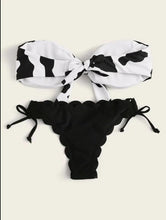 Load image into Gallery viewer, Beach Bikini Woman Lace Up Tie Strapless Leopard Swimsuit Women's Halter Bikini V Cut Bottom Lace Up Two Piece Swimsuits Female Push Up Ruffled Bow Bathing Suit Thong Swimwear