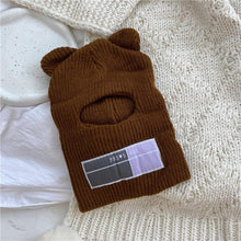 Load image into Gallery viewer, Bear Ears Balaclava Ladies 1 Hole Ski Mask Handmade Crochet Full Face Wooly Hat Cute Girl Winter Streetwear Warm Beanie Knitted Ski Full Face Covering Adult Winter Balaclava for Outdoor Sports Weather Balaclava Ski Mask for Men Windproof Thermal Beanie