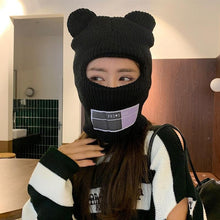 Load image into Gallery viewer, Bear Ears Balaclava Ladies 1 Hole Ski Mask Handmade Crochet Full Face Wooly Hat Cute Girl Winter Streetwear Warm Beanie Knitted Ski Full Face Covering Adult Winter Balaclava for Outdoor Sports Weather Balaclava Ski Mask for Men Windproof Thermal Beanie