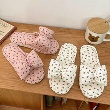 Load image into Gallery viewer, Beautiful Bow Flat Lightweight Soft Spring Autumn Women Cotton Shoes Indoor Fluffy Warm Home Comfortable High Quality Slippers Memory Foam Open Toe Slide Slippers Ribbon Strap Slip-On House Shoes