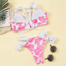将图片加载到图库查看器,Beautiful Floral Push Up Women Bikini Push Up Bathing Suits Tie Knot Cute Ruffle Two Piece Swimsuits Swimsuit Female Swimwear Bra Cup Bikini Set High Cut Bathing Suit For Summer
