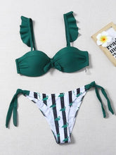 将图片加载到图库查看器,Beautiful Floral Push Up Women Bikini Push Up Bathing Suits Tie Knot Cute Ruffle Two Piece Swimsuits Swimsuit Female Swimwear Bra Cup Bikini Set High Cut Bathing Suit For Summer