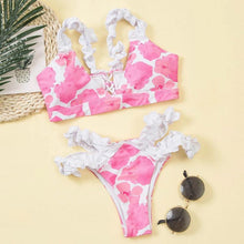 将图片加载到图库查看器,Beautiful Floral Push Up Women Bikini Push Up Bathing Suits Tie Knot Cute Ruffle Two Piece Swimsuits Swimsuit Female Swimwear Bra Cup Bikini Set High Cut Bathing Suit For Summer