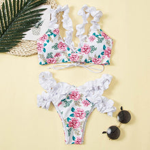 将图片加载到图库查看器,Beautiful Floral Push Up Women Bikini Push Up Bathing Suits Tie Knot Cute Ruffle Two Piece Swimsuits Swimsuit Female Swimwear Bra Cup Bikini Set High Cut Bathing Suit For Summer