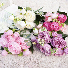 Load image into Gallery viewer, Beautiful Rose Peony Artificial Silk Eucalyptus Fake Flowers Small bouquet Flores Home Party Spring Wedding Decoration Artificial Silk Rose Flower Bouquet Lifelike Fake Rose for Wedding Home Party Decoration Event Gift