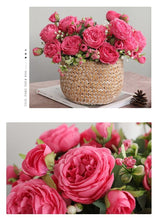 Load image into Gallery viewer, Beautiful Rose Peony Artificial Silk Eucalyptus Fake Flowers Small bouquet Flores Home Party Spring Wedding Decoration Artificial Silk Rose Flower Bouquet Lifelike Fake Rose for Wedding Home Party Decoration Event Gift