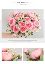 Load image into Gallery viewer, Beautiful Rose Peony Artificial Silk Eucalyptus Fake Flowers Small bouquet Flores Home Party Spring Wedding Decoration Artificial Silk Rose Flower Bouquet Lifelike Fake Rose for Wedding Home Party Decoration Event Gift