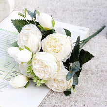 Load image into Gallery viewer, Beautiful Rose Peony Artificial Silk Eucalyptus Fake Flowers Small bouquet Flores Home Party Spring Wedding Decoration Artificial Silk Rose Flower Bouquet Lifelike Fake Rose for Wedding Home Party Decoration Event Gift