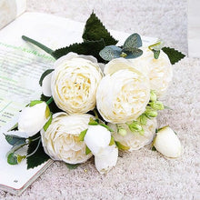 Load image into Gallery viewer, Beautiful Rose Peony Artificial Silk Eucalyptus Fake Flowers Small bouquet Flores Home Party Spring Wedding Decoration Artificial Silk Rose Flower Bouquet Lifelike Fake Rose for Wedding Home Party Decoration Event Gift