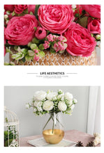 Load image into Gallery viewer, Beautiful Rose Peony Artificial Silk Eucalyptus Fake Flowers Small bouquet Flores Home Party Spring Wedding Decoration Artificial Silk Rose Flower Bouquet Lifelike Fake Rose for Wedding Home Party Decoration Event Gift