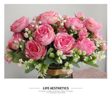 Load image into Gallery viewer, Beautiful Rose Peony Artificial Silk Eucalyptus Fake Flowers Small bouquet Flores Home Party Spring Wedding Decoration Artificial Silk Rose Flower Bouquet Lifelike Fake Rose for Wedding Home Party Decoration Event Gift