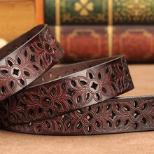 Load image into Gallery viewer, Beautiful Vintage White Genuine Leather Belts With Pin Buckle Strap Floral Design Classic Ladies Waistbands