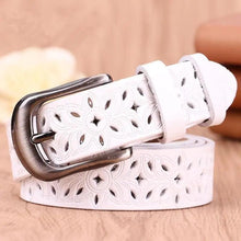 Load image into Gallery viewer, Beautiful Vintage White Genuine Leather Belts With Pin Buckle Strap Floral Design Classic Ladies Waistbands