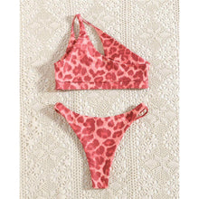 Load image into Gallery viewer, Beautiful Women Rose Red Bikini Female Swimsuit Women Swimwear Two-pieces Bikini Set One Shoulder Bathing Suit Women's One Shoulder Bikini Set High Waist Swimsuit Two Piece Halter Push Up Bathing Suit