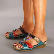 将图片加载到图库查看器,Beautiful Women Sandals Ethnic Flower Summer Shoes Casual Beach Shoes Flip Flop Platform Sandals Slip On Mules Slide Shoes Wide With Platform Sandals With Flower Casual Loafers Shoes