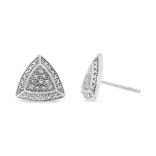 Load image into Gallery viewer, .925 Sterling Silver Diamond-Accented Trillion Shaped 4-Stone Halo-Style Stud Earrings (H-I Color, I2-I3 Clarity)