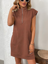 Load image into Gallery viewer, Retro Brown Half-Zip Cap Sleeve Mini Dress Classic & Vintage Design Dress For Girls