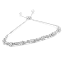 Load image into Gallery viewer, .925 Sterling Silver 1/4 Cttw Diamond 4â€-10†Adjustable Bolo Alternating Square and Rectangle Bolo Bracelet (I-J Color, I3 Clarity)