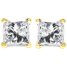Load image into Gallery viewer, AGS Certified 1/4 Cttw Princess-Cut Square Diamond 4-Prong Solitaire Stud Earrings in 14K Yellow Gold (J-K Color, SI2-I1 Clarity)