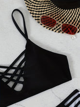 Load image into Gallery viewer, Noir Allure Criss Cross Bikini Set for Women – Chic Elegant Hollow Out Design with High Waist Buckle Detail Adjustable Spaghetti Straps & Medium Stretch Nylon – 2-Piece Women's Swimwear for Summer Beach Days & Poolside Glam
