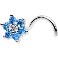 Load image into Gallery viewer, 18G 1/4 Aqua Blue and Clear CZ Gem Flower Left Nose Screw