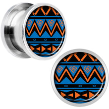Load image into Gallery viewer, Blue Orange Tribal Print Steel Screw Fit Plug Set 1/2