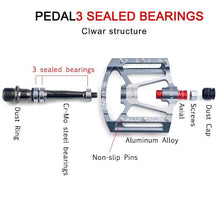 Load image into Gallery viewer, Bicycle pedal Flat Bike Pedals Road 3 Seal Bearings Mountain Bike aluminum Wide Platform Mountain Bike Pedals Flat Bicycle Pedals Lightweight Road Bike Pedals Fiber Sealed Bearing Flat Pedals