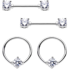 Load image into Gallery viewer, 14G 9/16 Clear Gem BCR Captive Ring Barbell Nipple Ring Set