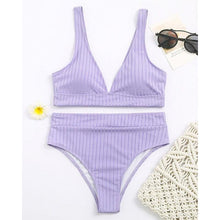 Load image into Gallery viewer, Bikini High Waist Swimwear Women's Swimsuits Push Up Ribbed Bathing Suits Black V-Neck Bikinis Set High Waist Tummy Control Bathing Suits For Women Deep V Neck Black Comfortable Beachwear