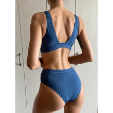 Load image into Gallery viewer, Bikini High Waist Swimwear Women's Swimsuits Push Up Ribbed Bathing Suits Black V-Neck Bikinis Set High Waist Tummy Control Bathing Suits For Women Deep V Neck Black Comfortable Beachwear