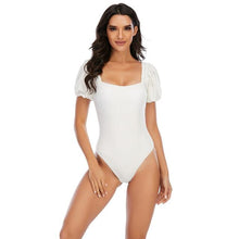 Load image into Gallery viewer, Bikini New 2 Piece Women Swimsuit Women's High Waist Bikini Set Fashion Puff Sleeve Swimwear Set Bathing Suits Solid Color Short Puff Sleeve Summer High Waist Cut Backless Bathing Suit Beachwear