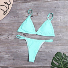 Load image into Gallery viewer, Bikini New Summer Solid Bikini Set Low Waist Swimwear Women Bathing Suit Swimsuit Female Cheeky Bikini Swimsuit Triangle Two Piece Basic Solid Thong Tanning Suits
