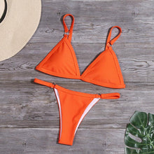 Load image into Gallery viewer, Bikini New Summer Solid Bikini Set Low Waist Swimwear Women Bathing Suit Swimsuit Female Cheeky Bikini Swimsuit Triangle Two Piece Basic Solid Thong Tanning Suits