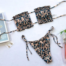 将图片加载到图库查看器,Bikini Pleated Swimsuit Female Swimwear Women's Ruffle Tie Side Bikini Set High Cut Strapless Padded Solid Bathing Suit Women Mini Thong Bikini Set Bather Swimming Beachwear For Bathing Suit