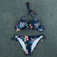 Load image into Gallery viewer, Bikini Push Up New Swimwear Women Print Floral Bikinis Set Swimsuit Bathing Suit Two Piece Summer Beach Wear Floral Leaf Print Bikini Set Padded Lace Up Straps Bikini Beach Swimsuit
