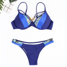 将图片加载到图库查看器,Bikini Push Up Swimsuit Female Swimwear Women Two-pieces Bikini set Bra Cup Bather Bathing Suit Swim Lady Triangle Bikini T-Back 2 Pieces Bandeau Swimsuit V Neck Swimwear Halter Push Up Bathing Suit
