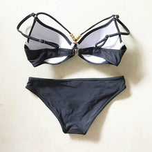 将图片加载到图库查看器,Bikini Push Up Swimsuit Female Swimwear Women Two-pieces Bikini set Bra Cup Bather Bathing Suit Swim Lady Triangle Bikini T-Back 2 Pieces Bandeau Swimsuit V Neck Swimwear Halter Push Up Bathing Suit
