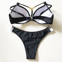 将图片加载到图库查看器,Bikini Push Up Swimsuit Female Swimwear Women Two-pieces Bikini set Bra Cup Bather Bathing Suit Swim Lady Triangle Bikini T-Back 2 Pieces Bandeau Swimsuit V Neck Swimwear Halter Push Up Bathing Suit