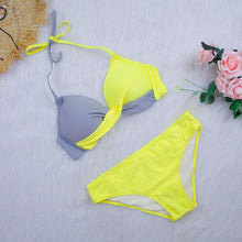 将图片加载到图库查看器,Bikini Push Up Swimwear Women Swimsuit Women's Bathing Suits Push Up Halter Bikini Swim Bottoms Two Piece Swimsuits Lace Up Halter String Triangle Bikini Sets