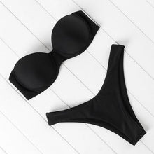 Load image into Gallery viewer, Bikini Set High Cut Solid Swimsuit Women Swimwear Push Up Bathing Suit Beachwear Leopard Bikini Women's Ribbed Underwire Bikini High Cut Bikini V Swimwear Butterfly Print High Leg Bikini Swimsuit