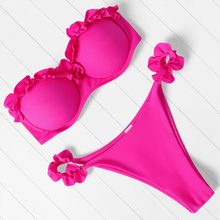 Load image into Gallery viewer, Bikini Set High Cut Solid Swimsuit Women Swimwear Push Up Bathing Suit Beachwear Leopard Bikini Women's Ribbed Underwire Bikini High Cut Bikini V Swimwear Butterfly Print High Leg Bikini Swimsuit