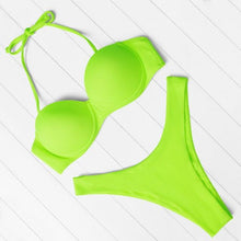 Load image into Gallery viewer, Bikini Set High Cut Solid Swimsuit Women Swimwear Push Up Bathing Suit Beachwear Leopard Bikini Women's Ribbed Underwire Bikini High Cut Bikini V Swimwear Butterfly Print High Leg Bikini Swimsuit