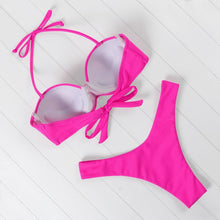 Load image into Gallery viewer, Bikini Set High Cut Solid Swimsuit Women Swimwear Push Up Bathing Suit Beachwear Leopard Bikini Women's Ribbed Underwire Bikini High Cut Bikini V Swimwear Butterfly Print High Leg Bikini Swimsuit
