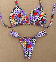 Load image into Gallery viewer, Bikini Set Women Swimwear Push Up Swimsuit Top Solid Bottom Print Bathing Suit Swim Wear Beach Women’s Floral Print Push-Up V-Wire Lettuce Bikini Set High Cut Spaghetti Straps Underwire Padded Swimsuit